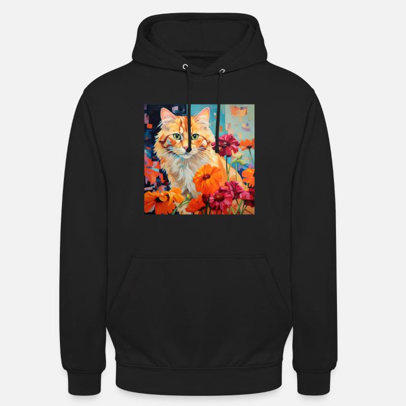 Katze, katzenmotiv, blumen, geschenk, geschenkidee - Unisex Hoodie - Schwarz