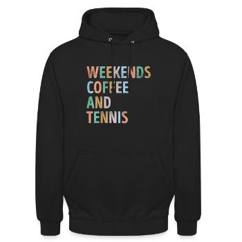 Wochenenden Kaffee und Tennis Mama - Unisex Hoodie - Schwarz - Vorne - Alina (178cm) & Michal (187cm)
