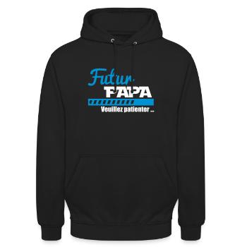 Futur papa - Bientôt père - Sweat-shirt à capuche unisexe - noir - Devant - Alina (178cm) & Michal (187cm)