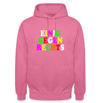 Einig gegen rechts - Unisex Hoodie - Pink - Vorne - Alina (178cm) & Michal (187cm)