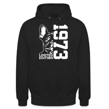 53E ANNIVERSAIRE BOULEDOGUE FRANÇAIS 1973 - Sweat-shirt à capuche unisexe - noir - Devant - Alina (178cm) & Michal (187cm)