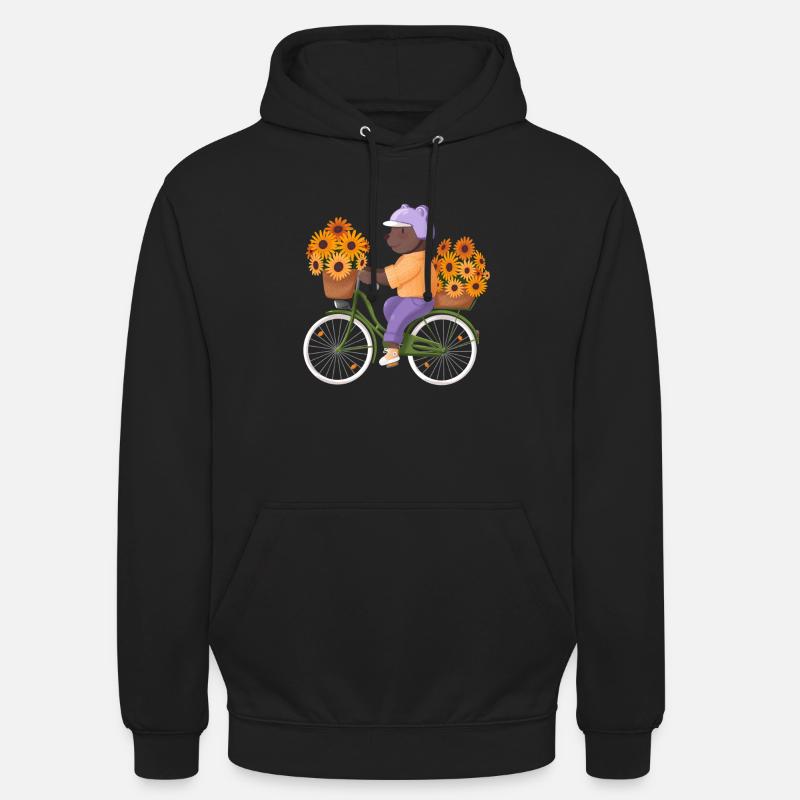 Ours fleur sur le vélo - Sweat-shirt à capuche unisexe - noir