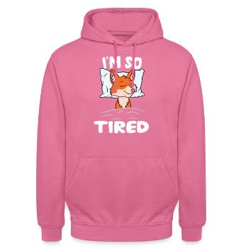 Ich bin so müde Schlafender Fuchs - Unisex Hoodie - Pink - Vorne - Alina (178cm) & Michal (187cm)