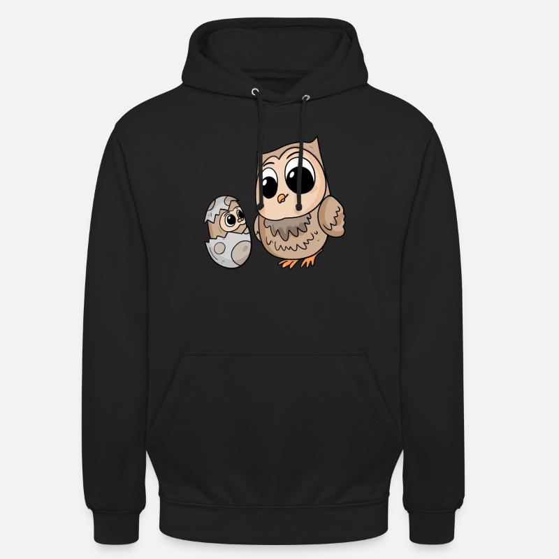 Eule mit Baby Eule - Unisex Hoodie - Schwarz