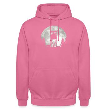 Sauen Jagd Nachts Vollmond Jäger in Hochsitz - Unisex Hoodie - Pink - Vorne - Alina (178cm) & Michal (187cm)