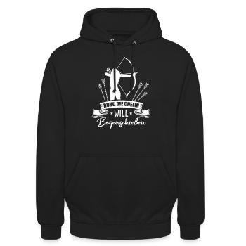 Die Chefin will Bogenschießen Bogensport Frau - Unisex Hoodie - Schwarz - Vorne - Alina (178cm) & Michal (187cm)