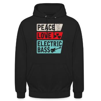 Peace Love Electric Bass Guitare électrique - Sweat-shirt à capuche unisexe - noir - Devant - Alina (178cm) & Michal (187cm)