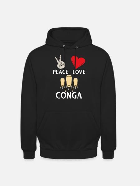 Peace Love Conga Music Instrument - Unisex Hoodie - Schwarz