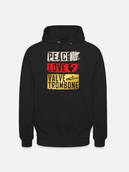 Peace Love Valve Trombone Instrument - Unisex Hoodie - Schwarz