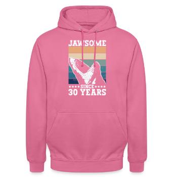Jawsome seit 30 Jahren - Megalodon Hai 30. - Unisex Hoodie - Pink - Vorne - Alina (178cm) & Michal (187cm)