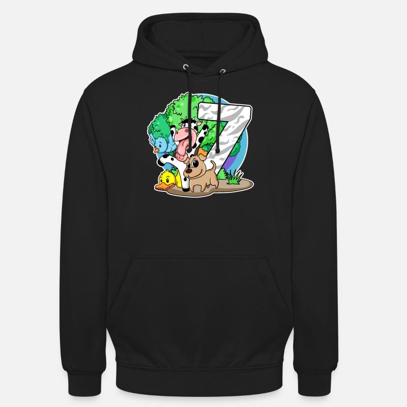 7ème anniversaire Animaux mignons 7 ans - Sweat-shirt à capuche unisexe - noir