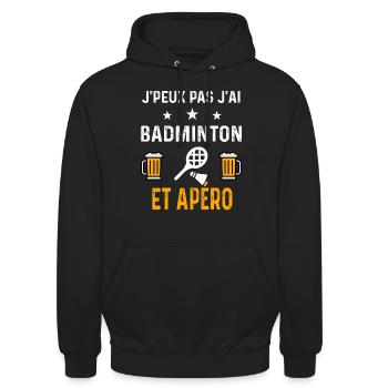 je peux pas j'ai badminton raquette et apéro sport - Sweat-shirt à capuche unisexe - noir - Devant - Alina (178cm) & Michal (187cm)