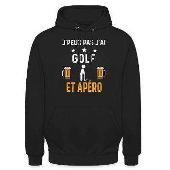 je peux pas j'ai golf club et apéro golf - Sweat-shirt à capuche unisexe - noir - Devant - Alina (178cm) & Michal (187cm)