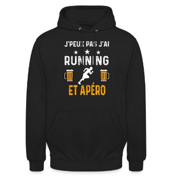je peux pas j'ai running et apéro running - Sweat-shirt à capuche unisexe - noir - Devant - Alina (178cm) & Michal (187cm)