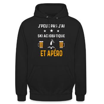 je peux pas j'ai ski acrobatique et apéro ski - Sweat-shirt à capuche unisexe - noir - Devant - Alina (178cm) & Michal (187cm)
