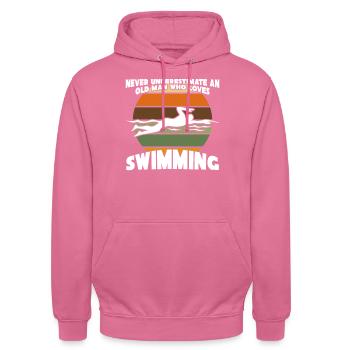 Schwimmer alter Mann Schwimmtrainer - Unisex Hoodie - Pink - Vorne - Alina (178cm) & Michal (187cm)