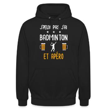 je peux pas j'ai badminton homme apéro - Sweat-shirt à capuche unisexe - noir - Devant - Alina (178cm) & Michal (187cm)