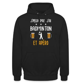 je peux pas j'ai badminton joueur apéro - Sweat-shirt à capuche unisexe - noir - Devant - Alina (178cm) & Michal (187cm)