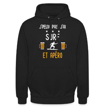 je peux pas j'ai surf board apéro - Sweat-shirt à capuche unisexe - noir - Devant - Alina (178cm) & Michal (187cm)