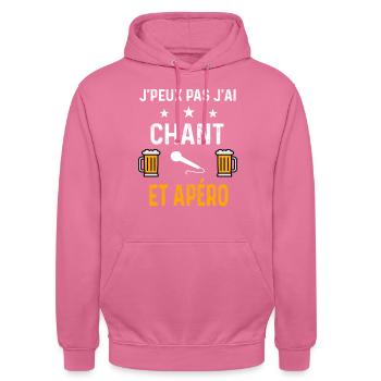 je peux pas j'ai chant micro et apéro - Sweat-shirt à capuche unisexe - rose - Devant - Alina (178cm) & Michal (187cm)