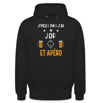 je peux pas j'ai jdr jeu de rôle et apéro - Sweat-shirt à capuche unisexe - noir - Devant - Alina (178cm) & Michal (187cm)