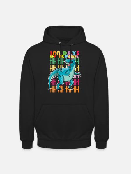 School 100th Day Dinosaur 100 Days Of School - Unisex Hoodie - black