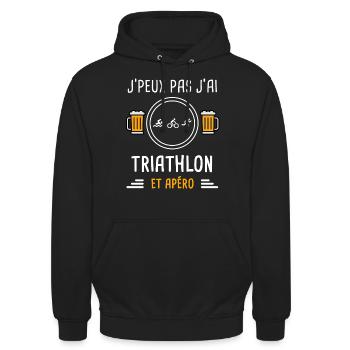 je peux pas j'ai triathlon sport apéro cadeau - Sweat-shirt à capuche unisexe - noir - Devant - Alina (178cm) & Michal (187cm)