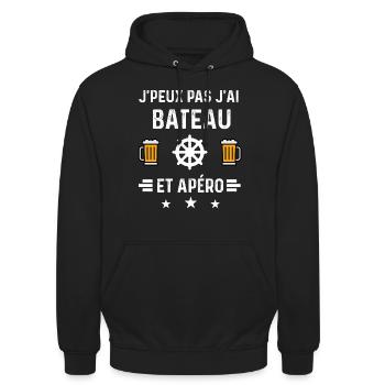 j'peux pas j'ai bateau gouvernail et apéro - Sweat-shirt à capuche unisexe - noir - Devant - Alina (178cm) & Michal (187cm)