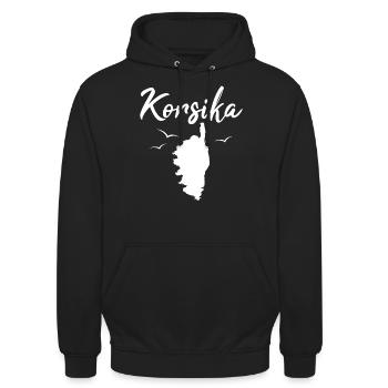 Korsika Insel Karte Frankreich Urlaub Geschenk - Unisex Hoodie - Schwarz - Vorne - Alina (178cm) & Michal (187cm)