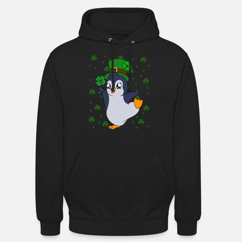 Manchot mignon Trèfle Saint-Patrick Pingouin - Sweat-shirt à capuche unisexe - noir