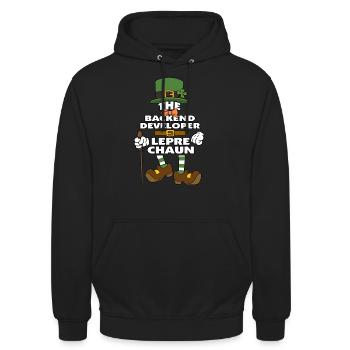 Le développeur backend Leprechaun St Patrick’s Day - Sweat-shirt à capuche unisexe - noir - Devant - Alina (178cm) & Michal (187cm)
