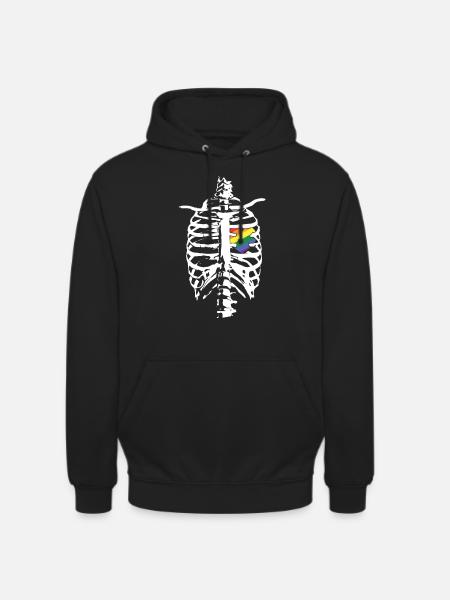 Skeleton Heart Gay LGBTQ Rainbow LGBT Pride Month - Unisex Hoodie - black