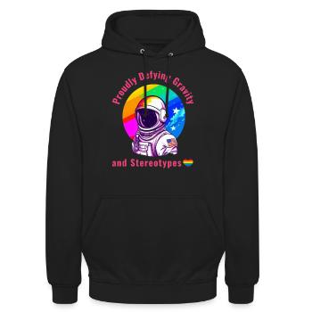 Gay Pride - défiant fièrement la gravité et les stéréotypes - Sweat-shirt à capuche unisexe - noir - Devant - Alina (178cm) & Michal (187cm)