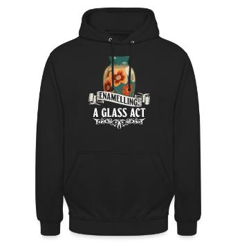Emaillieren: Ein gläserner Akt - Emailliertes Glas - Unisex Hoodie - Schwarz - Vorne - Alina (178cm) & Michal (187cm)