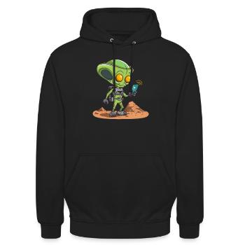 Alien als Geocacher - Geocaching Geocacher - Unisex Hoodie - Schwarz - Vorne - Alina (178cm) & Michal (187cm)