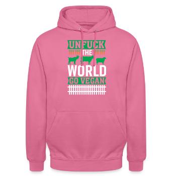 Unfuck The World Go Vegan - Sweat-shirt à capuche unisexe - rose - Devant - Alina (178cm) & Michal (187cm)