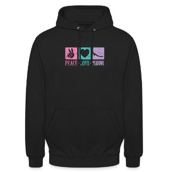 Peace Love Peafowl Bird Plumage Pheasant - Unisex Hoodie - black - Front - Alina (178cm) & Michal (187cm)