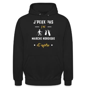 je peux pas j'ai marche nordique apéro humour - Sweat-shirt à capuche unisexe - noir - Devant - Alina (178cm) & Michal (187cm)