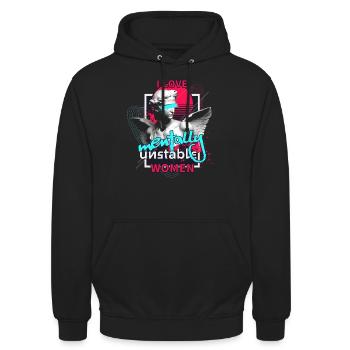 I Love Mentally Unstable Women Ironic Meme Vapor - Unisex Hoodie - Schwarz - Vorne - Alina (178cm) & Michal (187cm)