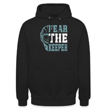 Lacrosse Goalkeeper Gloves Stick Lax Goalkeeper - Unisex Hoodie - black - Front - Alina (178cm) & Michal (187cm)
