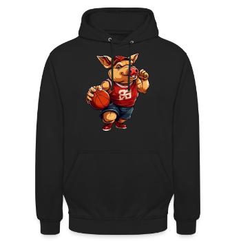 Basketball Schweinchen - Unisex Hoodie - Schwarz - Vorne - Alina (178cm) & Michal (187cm)