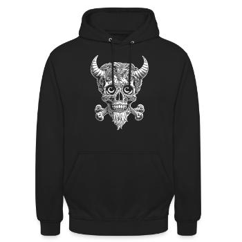 Rebell Skull comic vibes for true rockabilly fans - Unisex Hoodie - black - Front - Alina (178cm) & Michal (187cm)