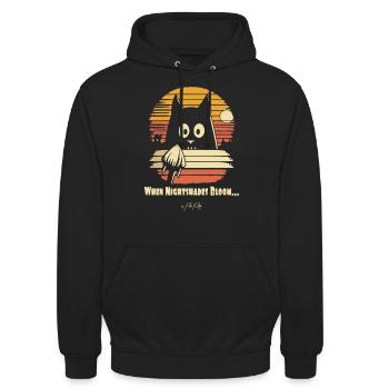 Watching Night Flowers Bloom, Retro Cat - Unisex Hoodie - black - Front - Alina (178cm) & Michal (187cm)