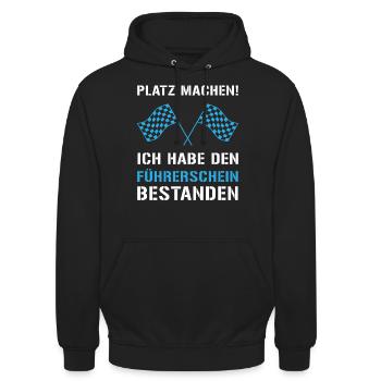 Führerschein Weg frei! - Unisex Hoodie - Schwarz - Vorne - Alina (178cm) & Michal (187cm)
