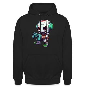 Netter Roboterspieler Lustiger Gaming -Roboter - Unisex Hoodie - Schwarz - Vorne - Alina (178cm) & Michal (187cm)