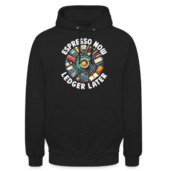 Buchhalter Controller Rechnungswesen Kaffee - Unisex Hoodie - Schwarz - Vorne - Alina (178cm) & Michal (187cm)