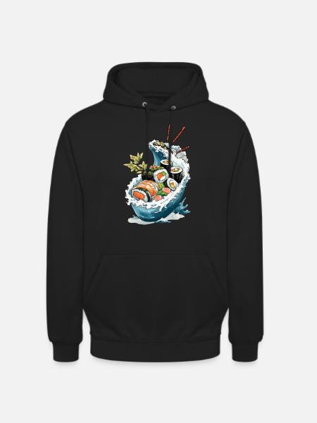 Sushi Bowl Ukiyo-E Japan Retro Aesthetic Design - Unisex Hoodie - black