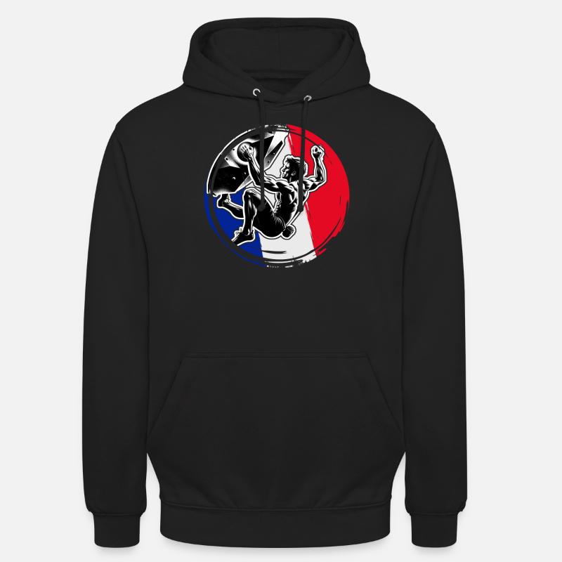 France Climber – Distressed Boulderer Climbing - Unisex Hoodie - Schwarz