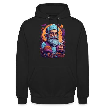 Lebendige Farben Wald Pilze Psychedelic Art - Unisex Hoodie - Schwarz - Vorne - Alina (178cm) & Michal (187cm)