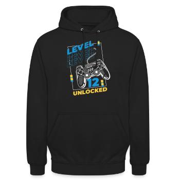 Gamer Gaming Level 12 Unlocked - Unisex Hoodie - Schwarz - Vorne - Alina (178cm) & Michal (187cm)